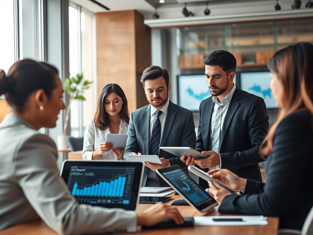 A group of lawyers reviewing the 2023 Clio legal trends report.